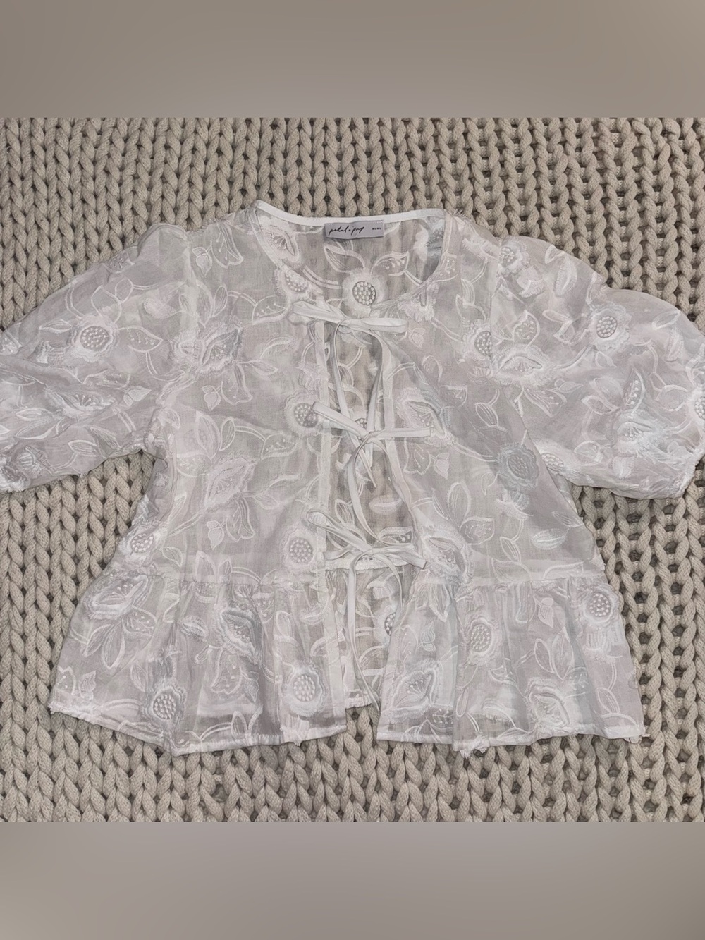 Petal & Pup White Embroidered Lace-Up Peplum Blouse